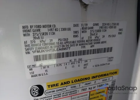 2020 Ford Expedition Xlt Max z USA, uszkodzony, nr VIN 1FMJK1HT2LEA09577